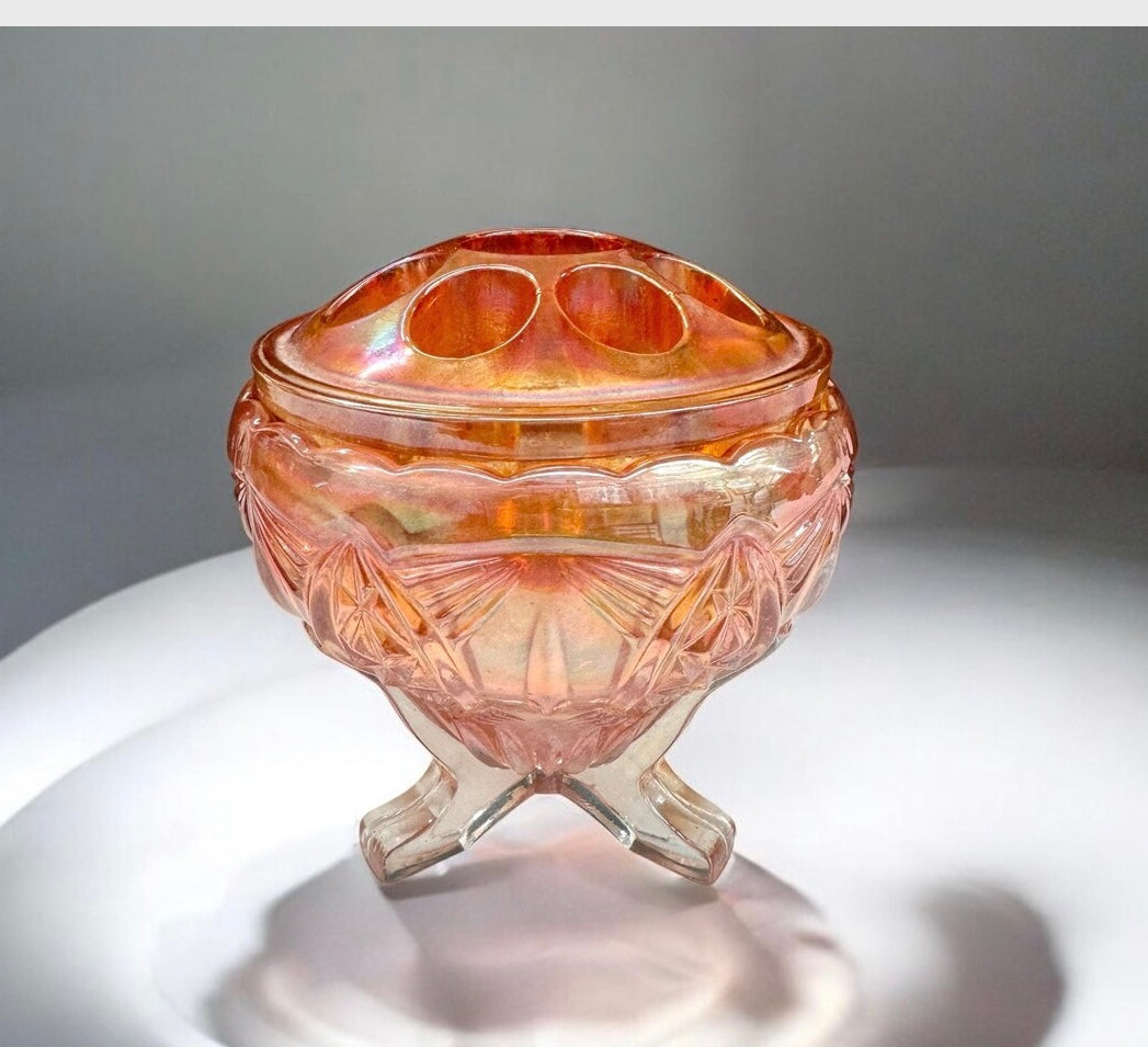 Sowerby Carnival Glass Footed Rose Bowl with Original Frog