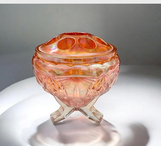 Sowerby Carnival Glass Footed Rose Bowl with Original Frog