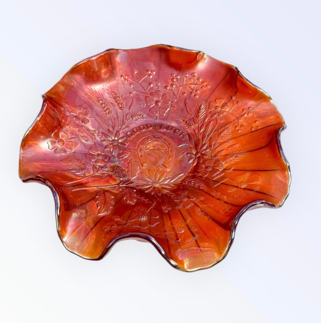 Northwood Horseshoe Good Luck Plate Bowl Decorative Floral Design