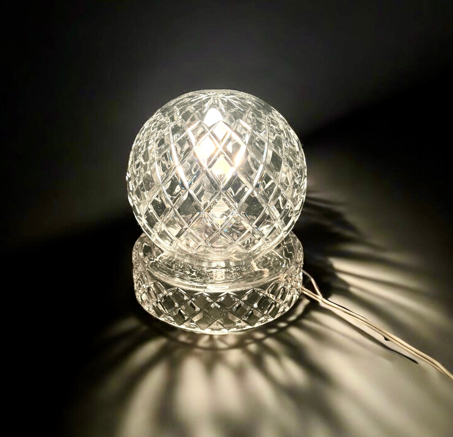 XL Crystal lamp,working order,vintage crystal lamp,mushroom shaped,mid century