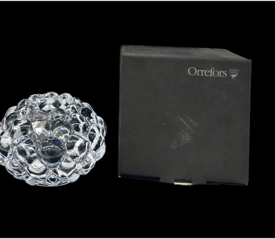 Orrefors Crystal Raspberry Votive Candle Holder with Original box , Made in Sweden