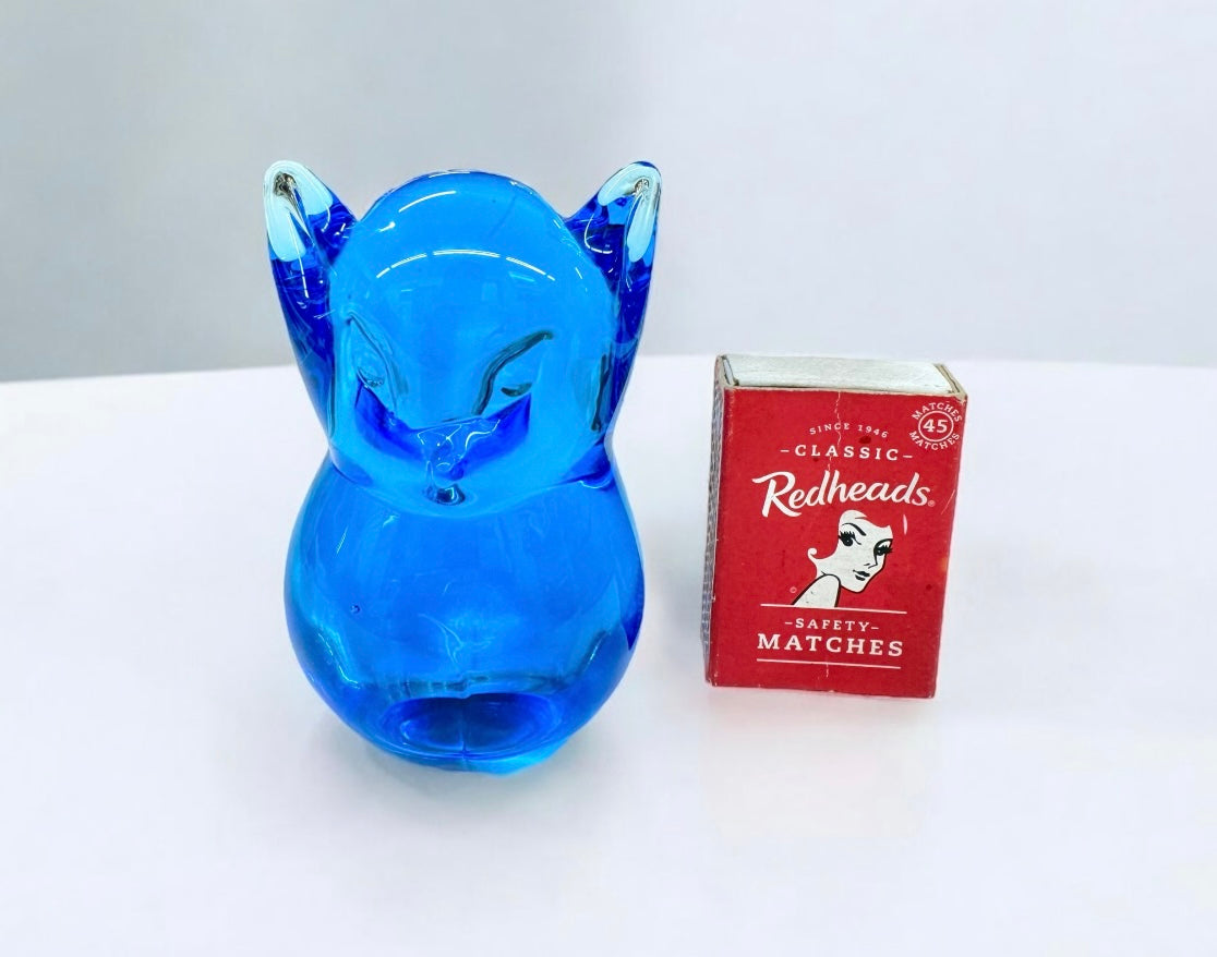MCM Swedish Konstglas Ronneby blue vintage fox glass paperweight