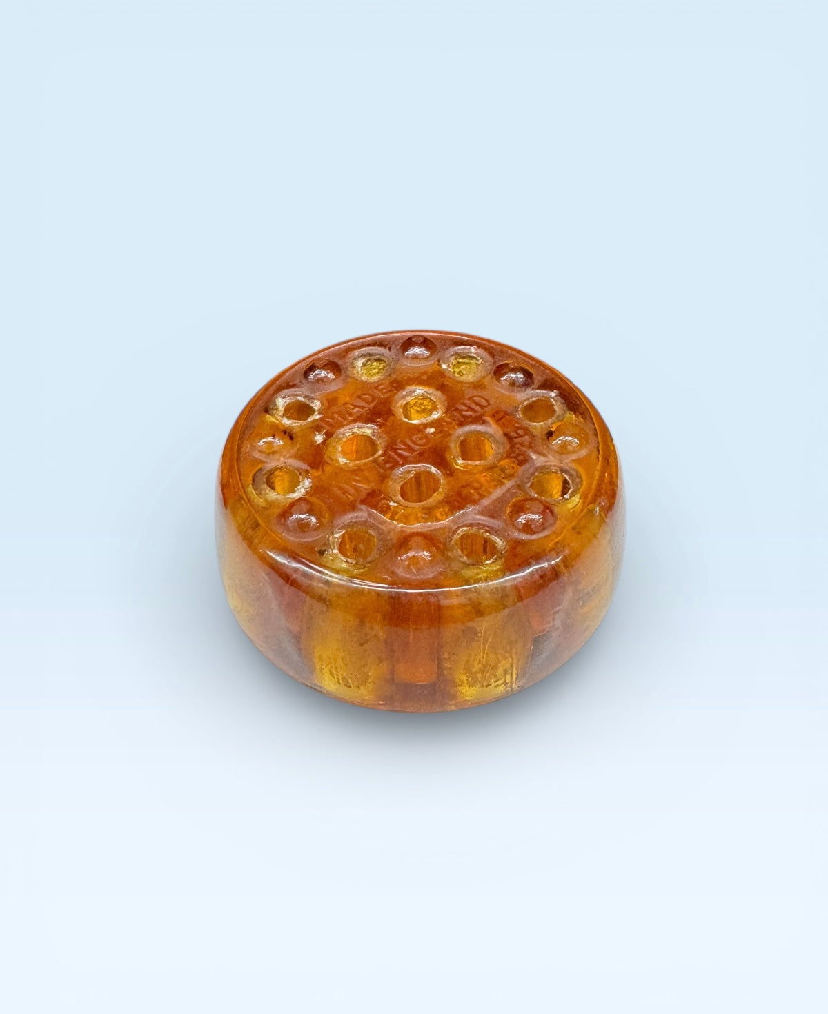 Vintage amber glass flower frog,made in England