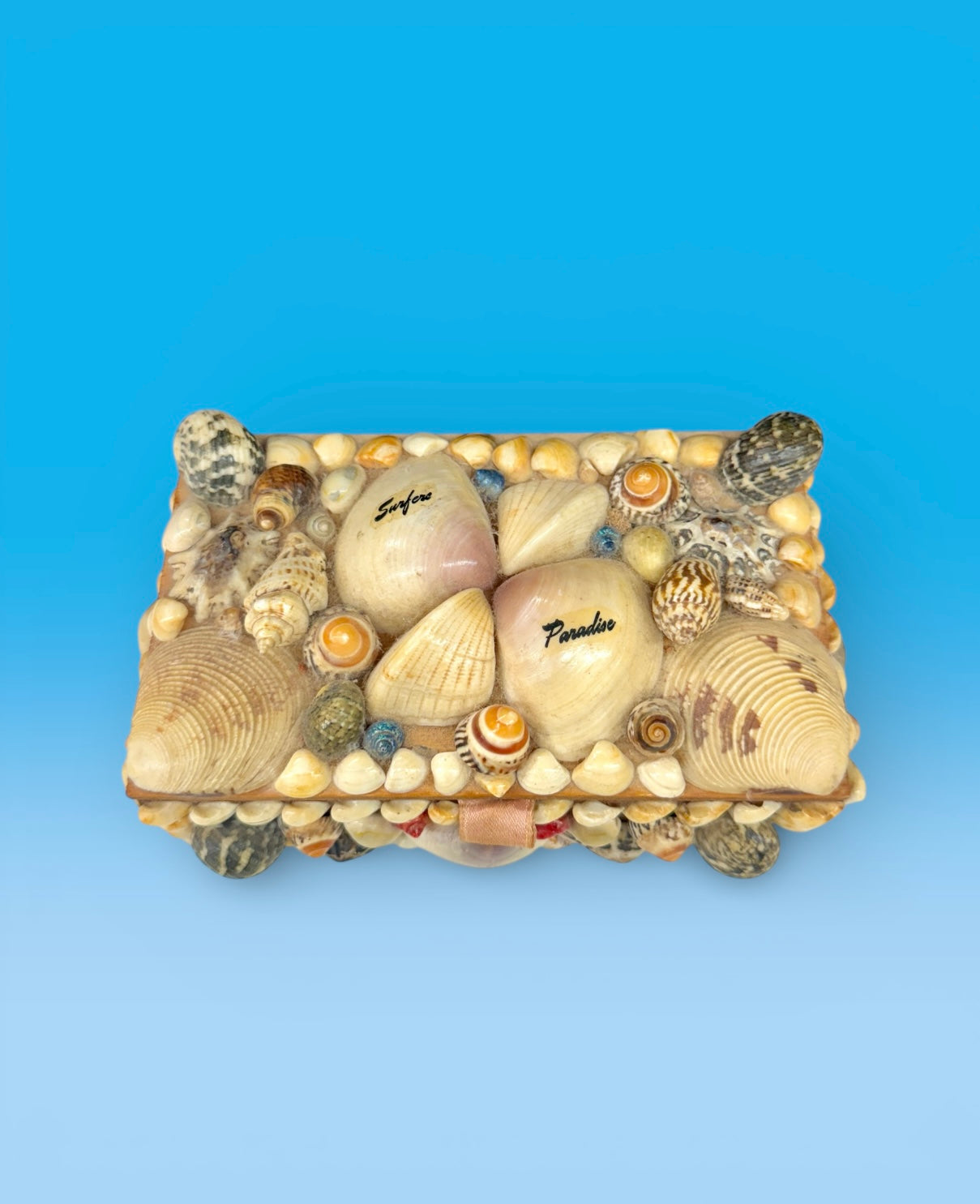 Vintage Shell made trinket box,jewelry box,vintage box,wooden box