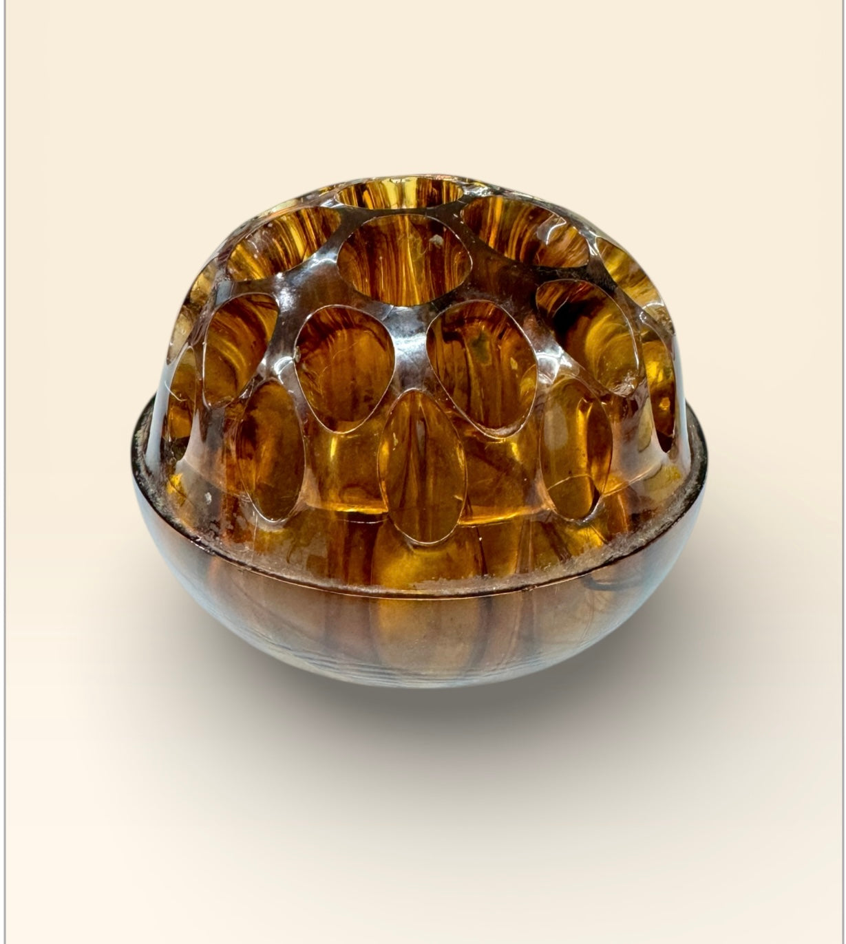 Vintage Amber Glass Flower Frog Desk Organiser