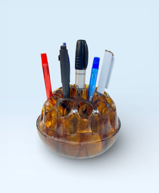 Vintage Amber Glass Flower Frog Desk Organiser