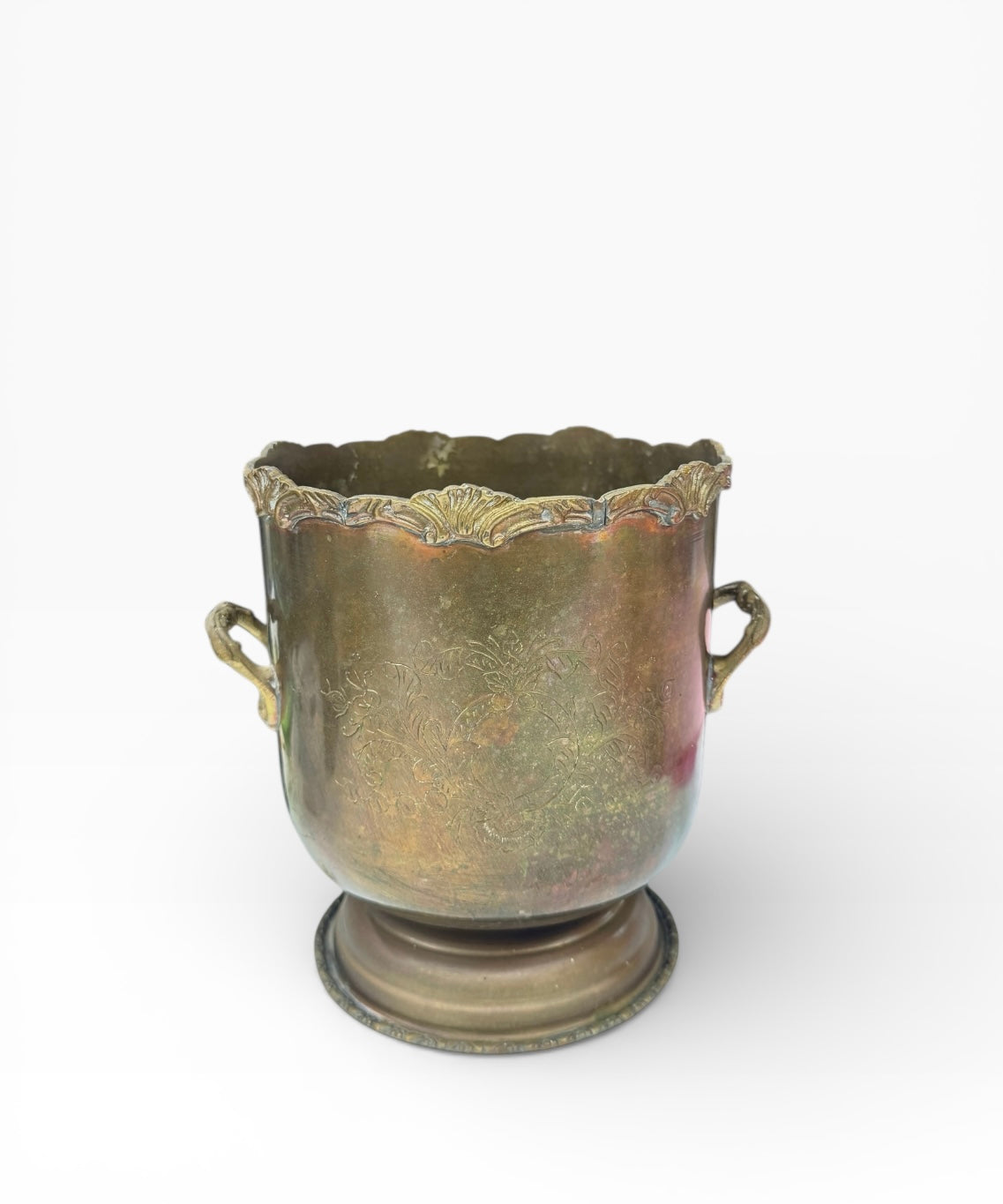 Vintage Solid Brass planter/pot with handle,engraving pattern,