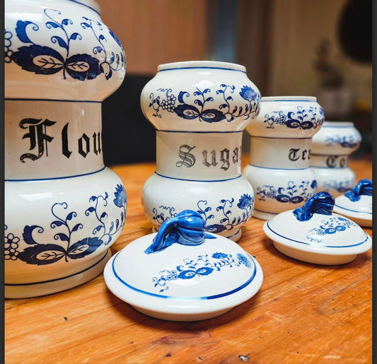 Vintage Blue Onion Coffee Canister