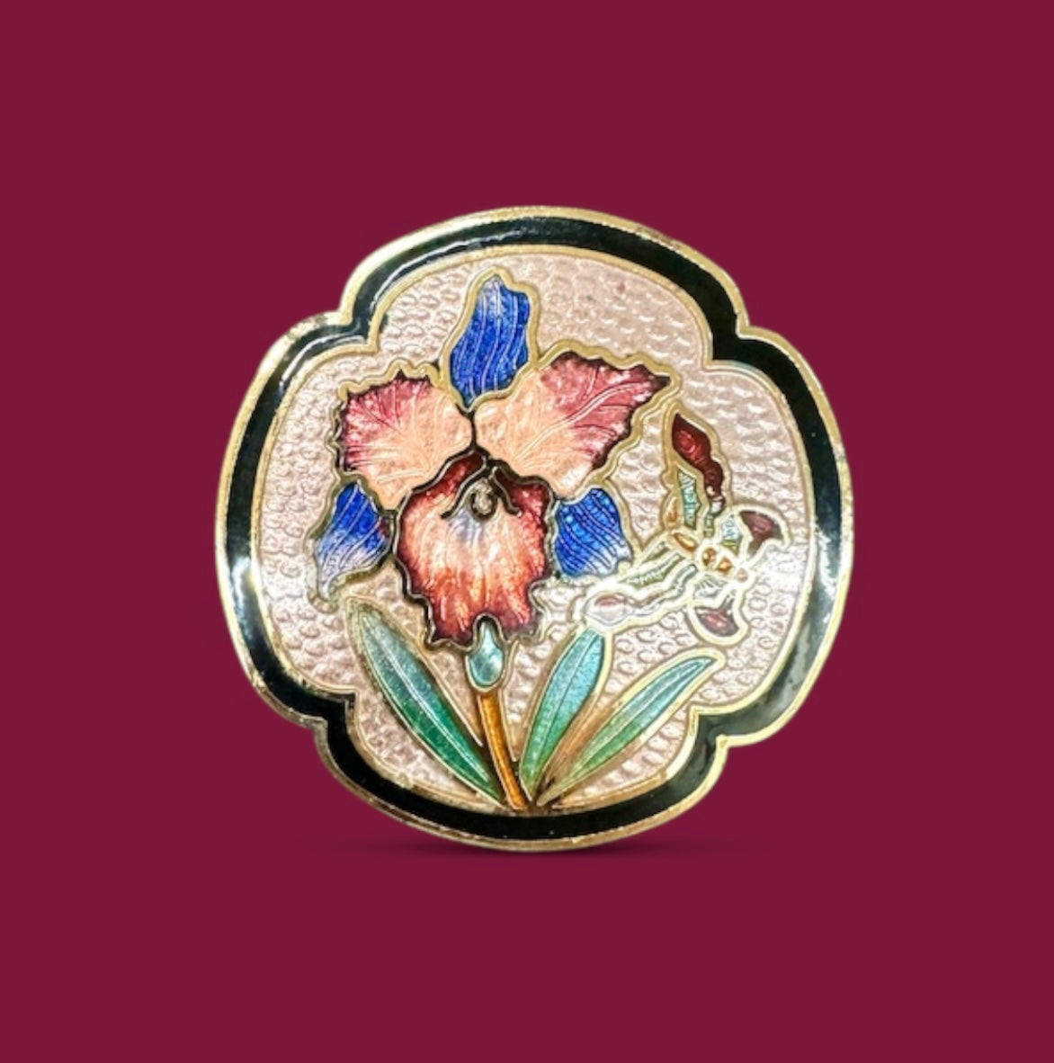 Vintage Cloisonné Enamel Flower Brooch