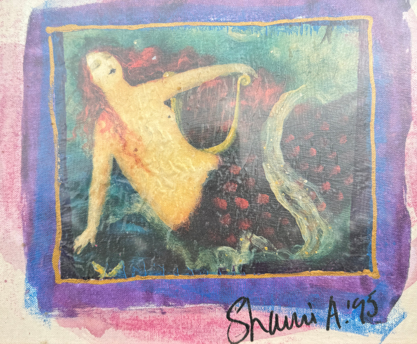 Original Mermaid Oil Painting – Signed 1995 – Framed Artwork