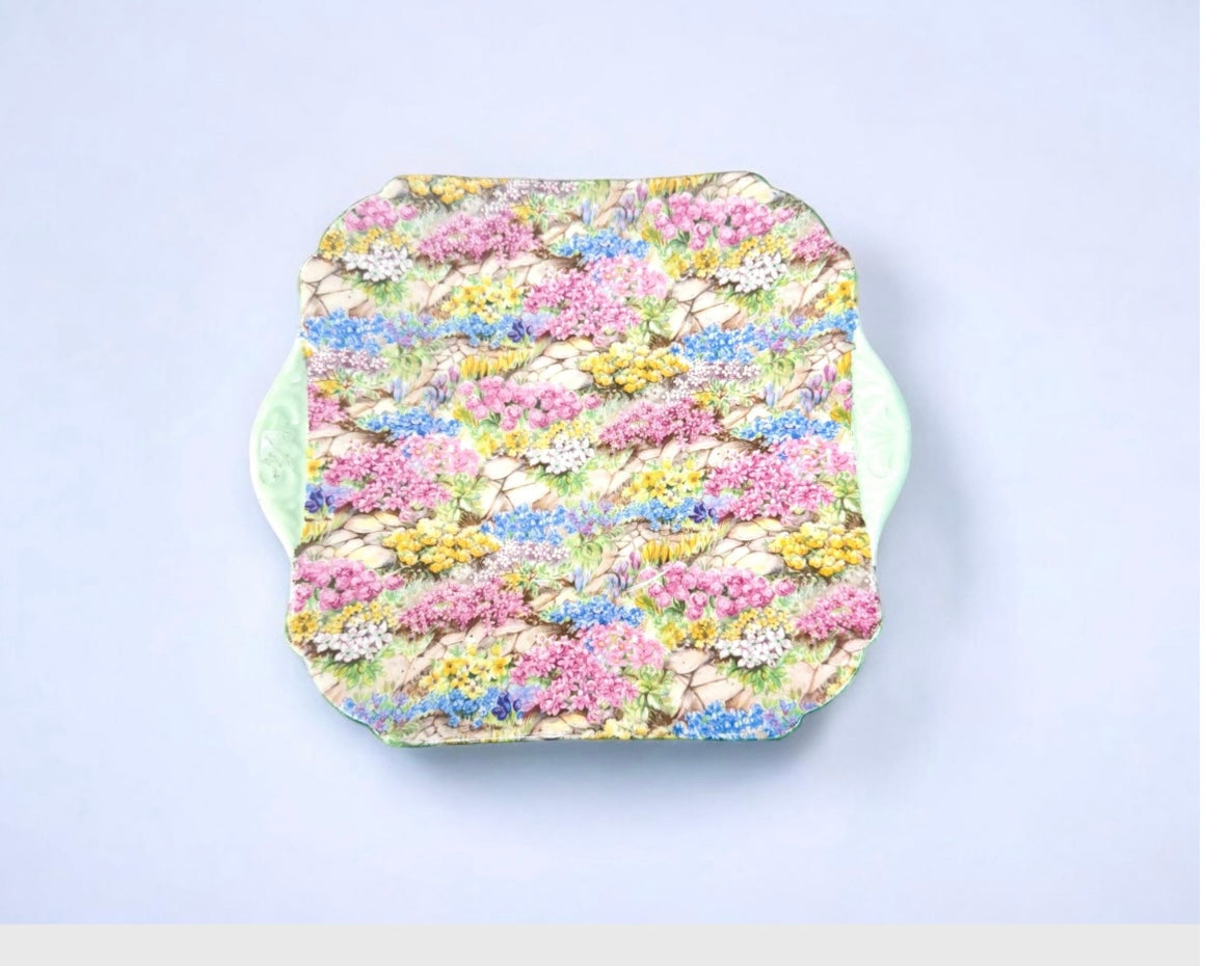 Shelley “Rock Garden” Chintz Square Handled Plate – England