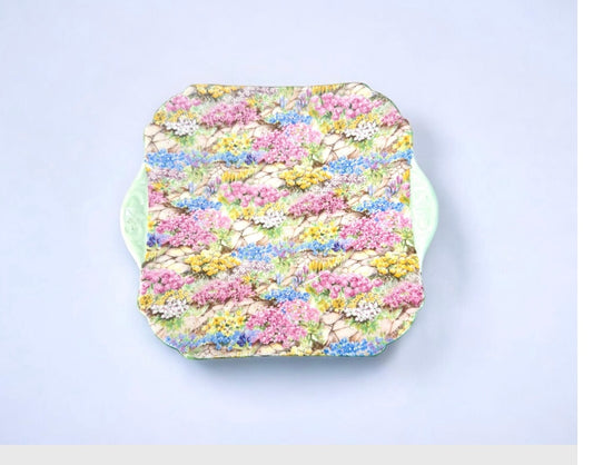 Shelley “Rock Garden” Chintz Square Handled Plate – England