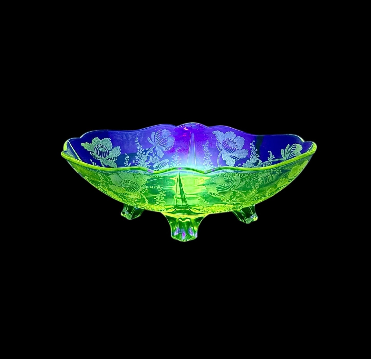 Early 20th Cambridge yellow Glass Gloria Gold Krystol Console Serving Bowl UV Glass,uranium