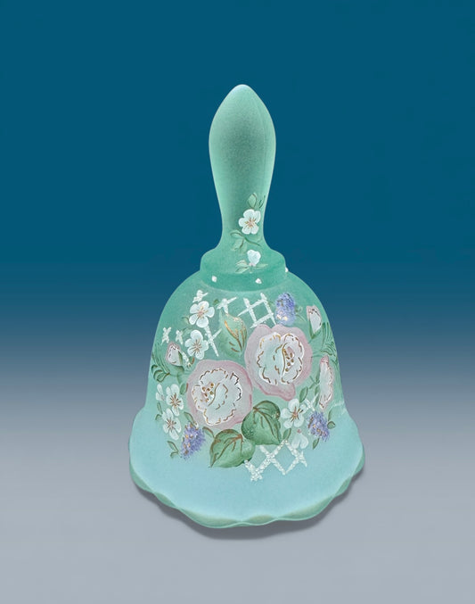 Fenton Satin Glass Hand-Painted Floral Bell – Seafoam Green