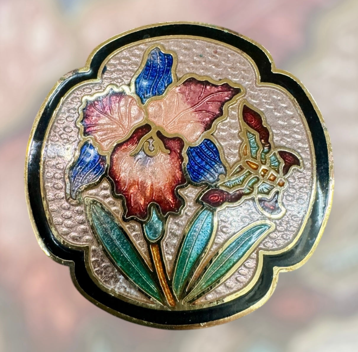 Vintage Cloisonné Enamel Flower Brooch