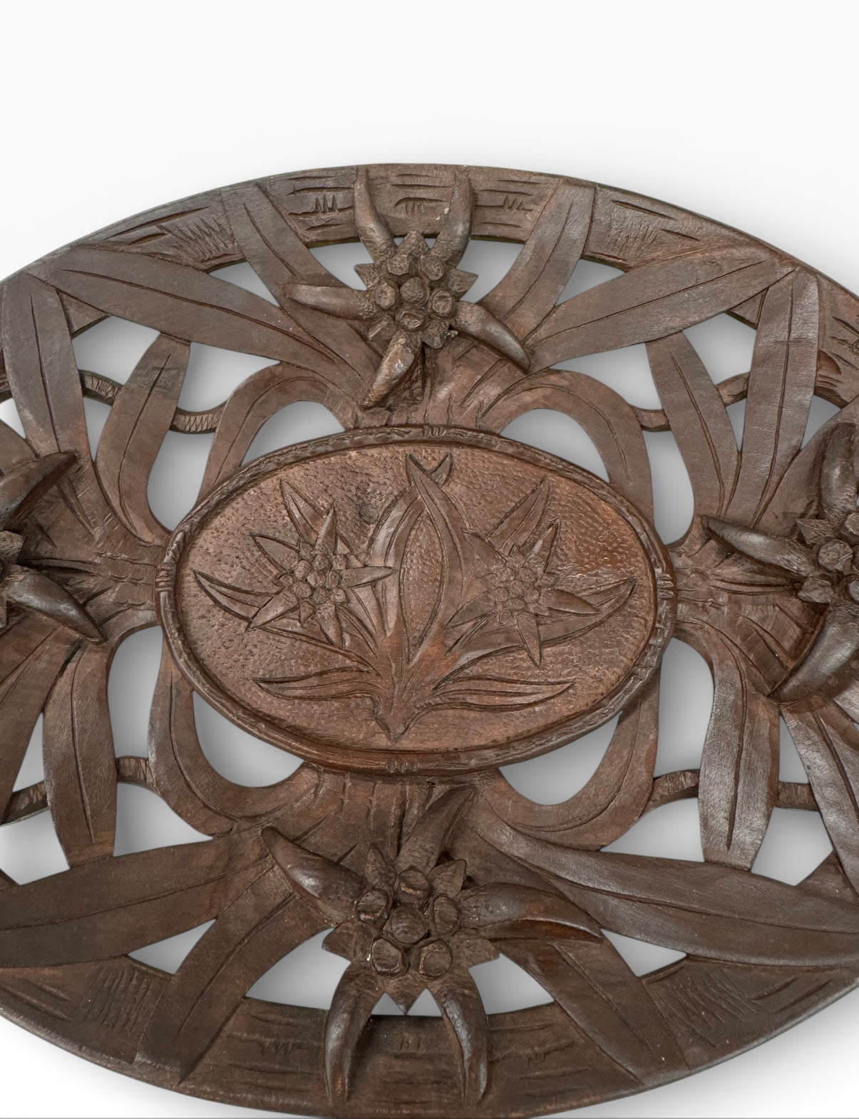 Vintage wooden fruit oval bowl with handle,hand carved