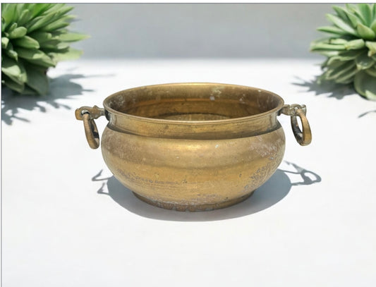 Vintage Brass pot/planter with two ring handles,succulent,outdoor plants