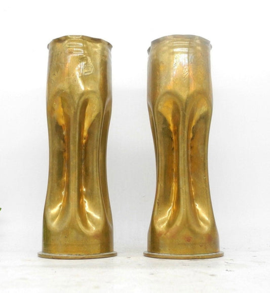 Pair of WWI Trench Art Brass Shell Case Vases — Dated 1917