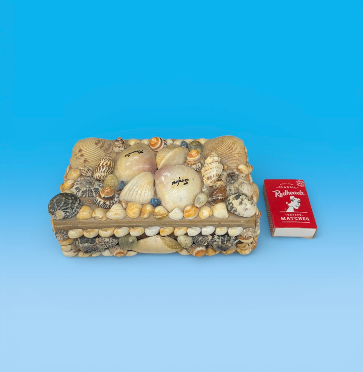 Vintage Shell made trinket box,jewelry box,vintage box,wooden box