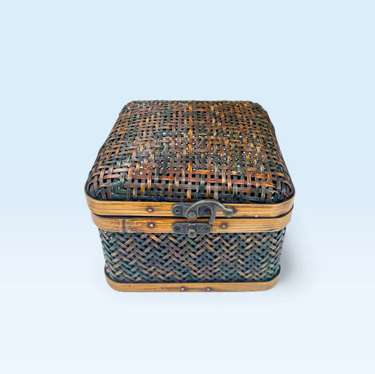 Vintage Bamboo Woven Storage Box with Lid