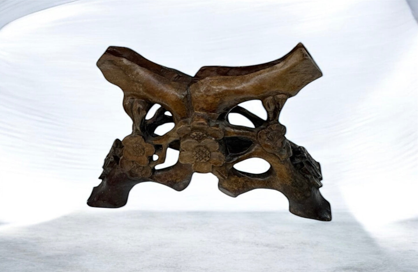 Large Carved Mother of Pearl Shell Art – Crane & Lotus Design with Wooden Stand