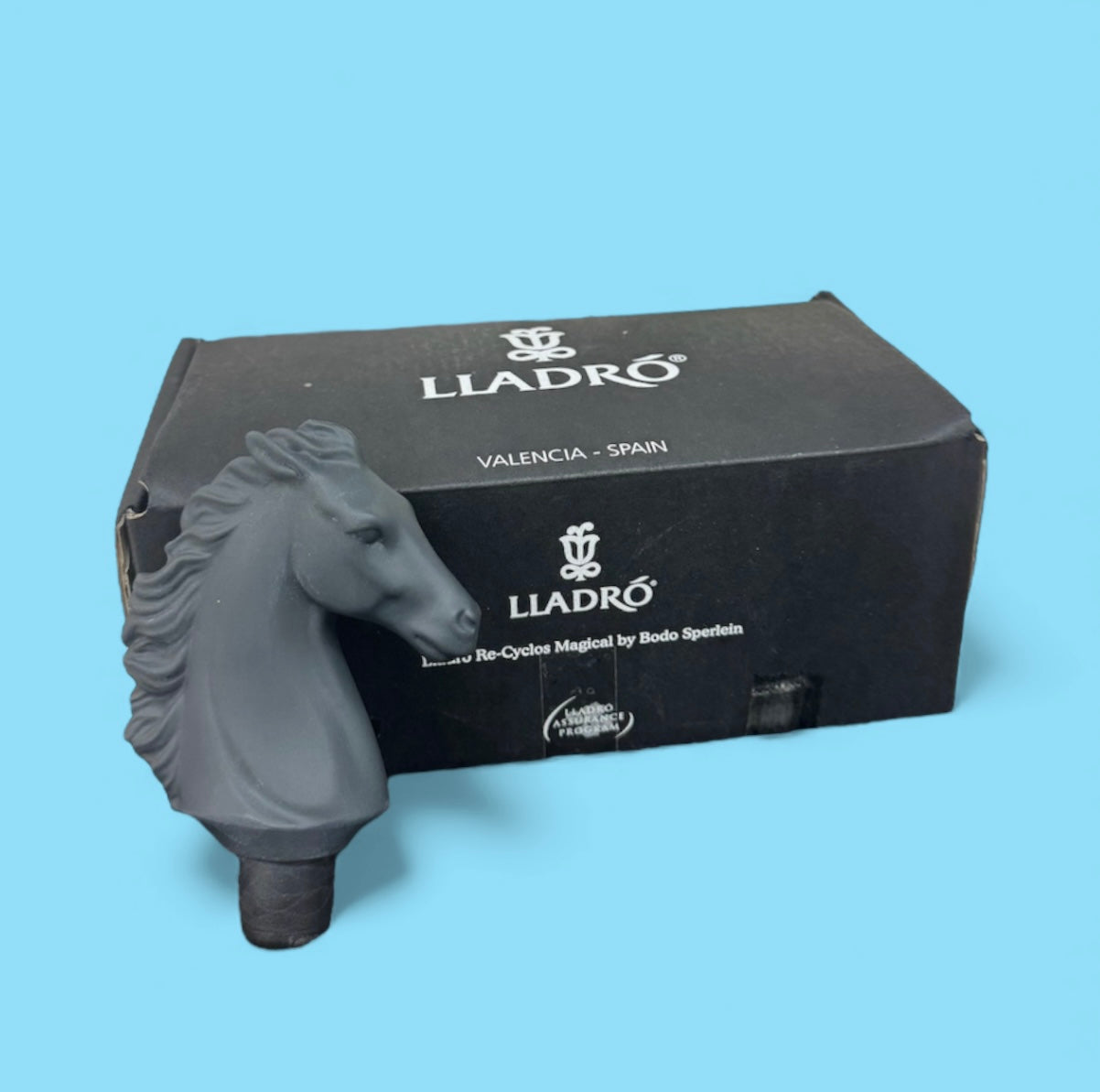 Lladró Porcelain Horse Bottle Stopper – Matte Black – Original Box