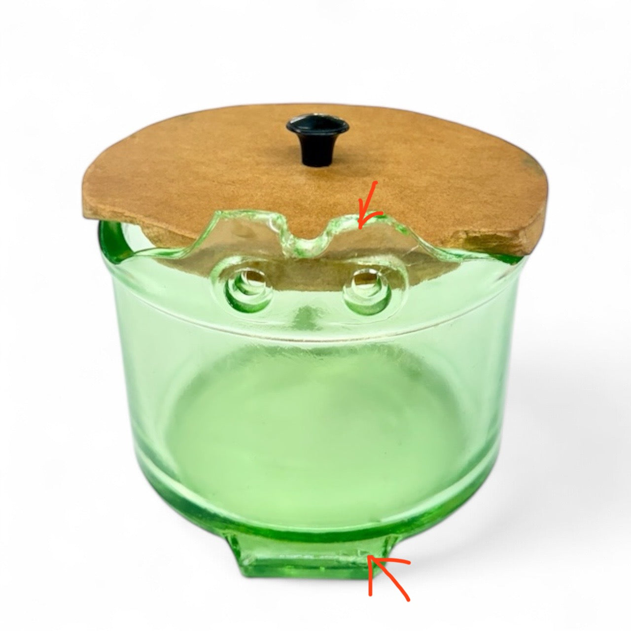 1950’s uranium glass salt cellar with wooden lid,kitchen decor,wall hanging