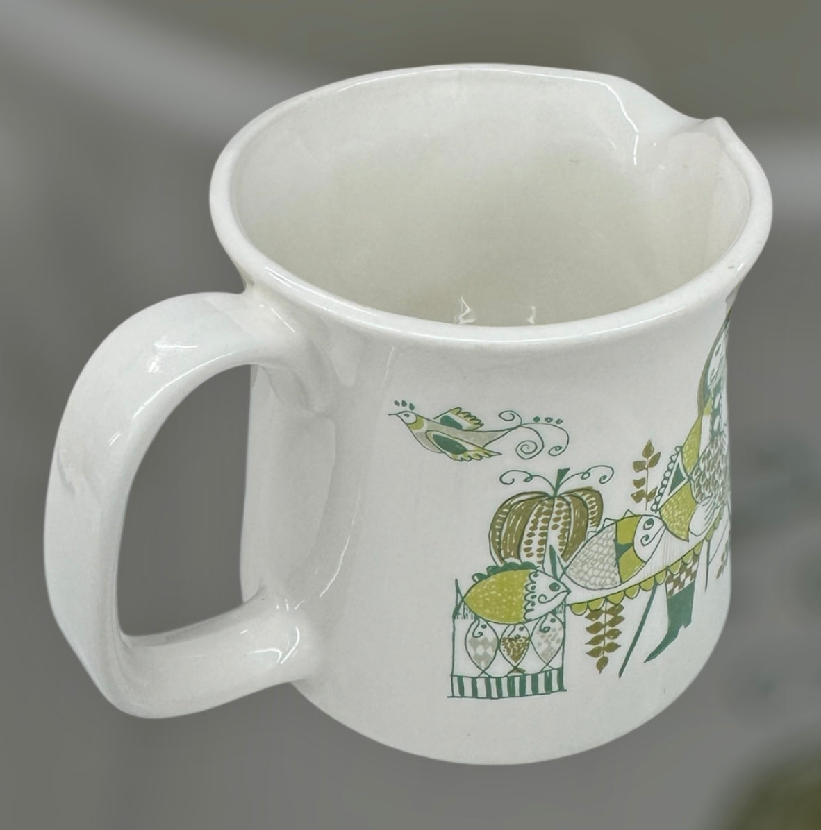 Figgjo Market Jug, Turi Design, 1960s Vintage Norwegian Ceramic Pitcher, Green & Yellow Folk Art