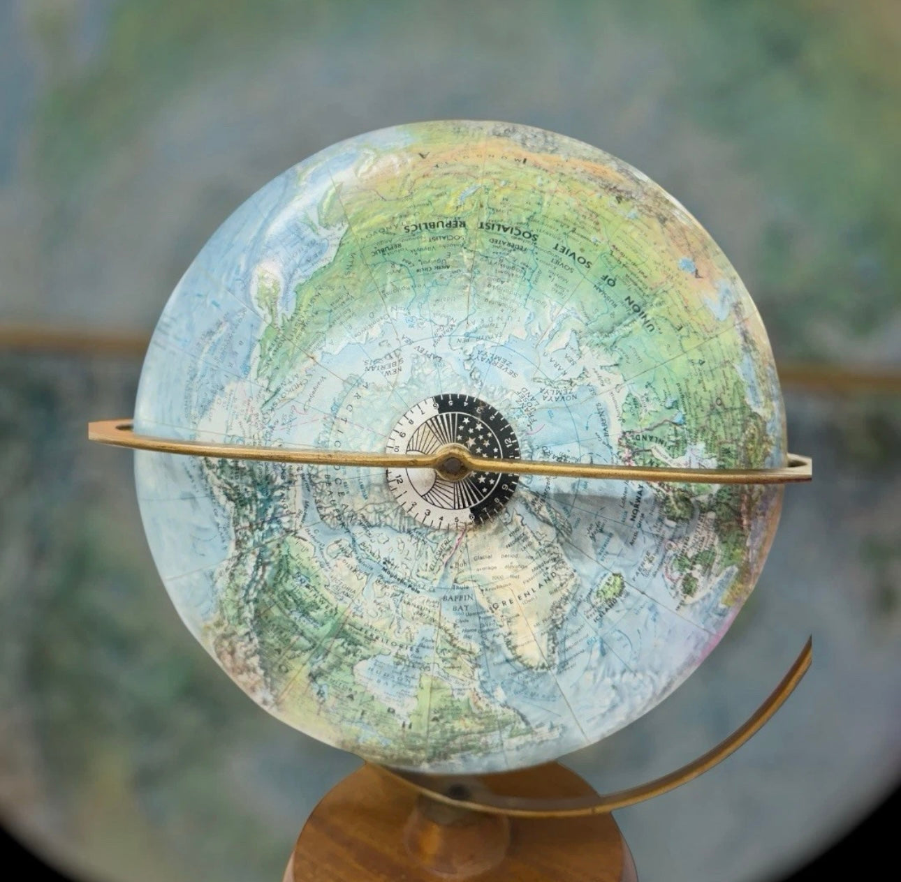 Vintage 1970s Reader’s Digest 12” Replogle World Globe – Wooden Base, Raised Relief