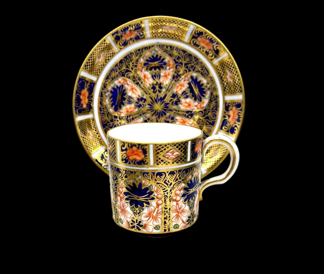 Royal Crown Derby Old Imari 1128 Coffee Cup & Saucer – Cobalt Blue & Gold Fine Bone China England