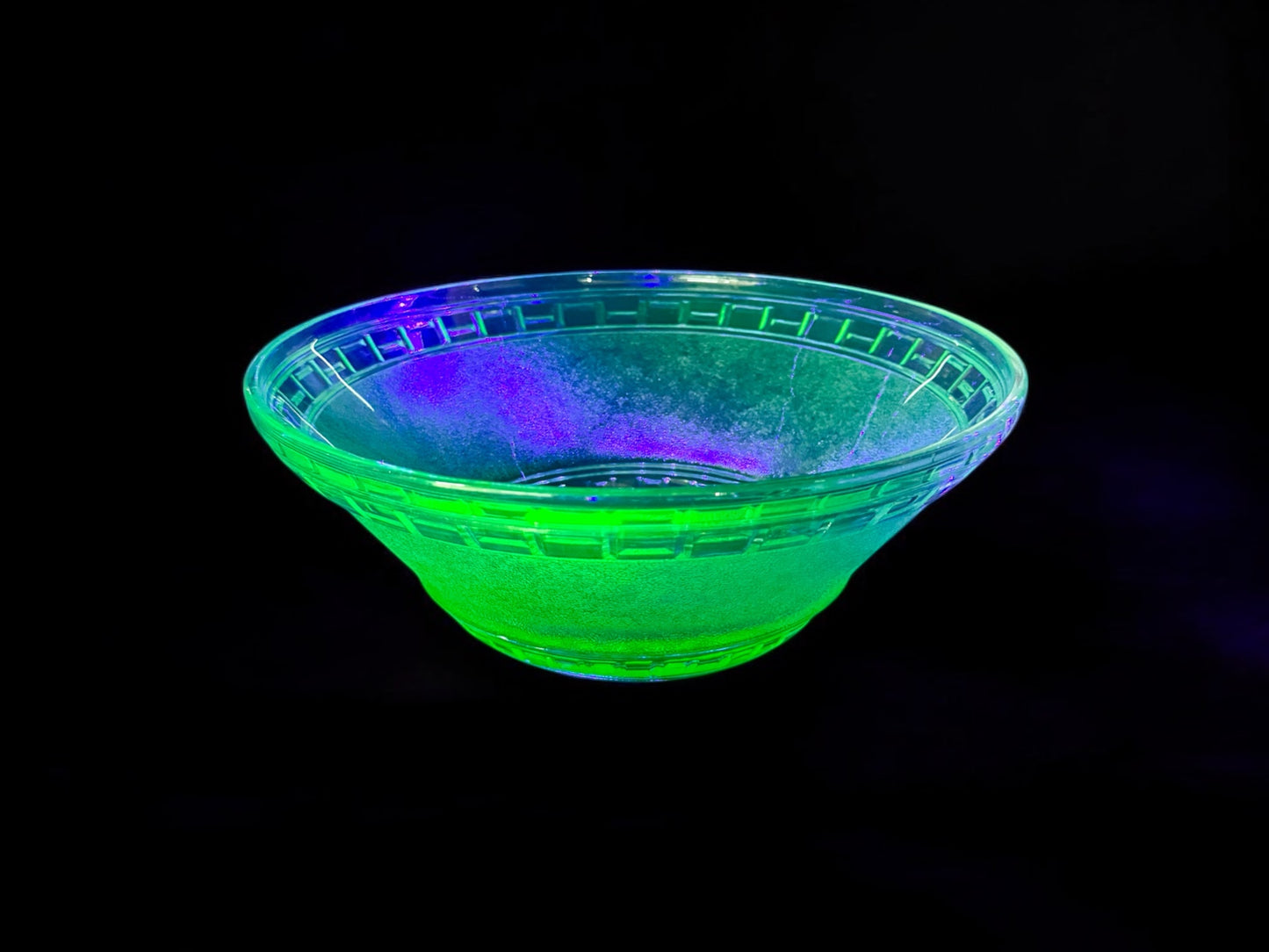 1930's big URANIUM Glass Fruit Bowl with Frosting Art Deco, art glass