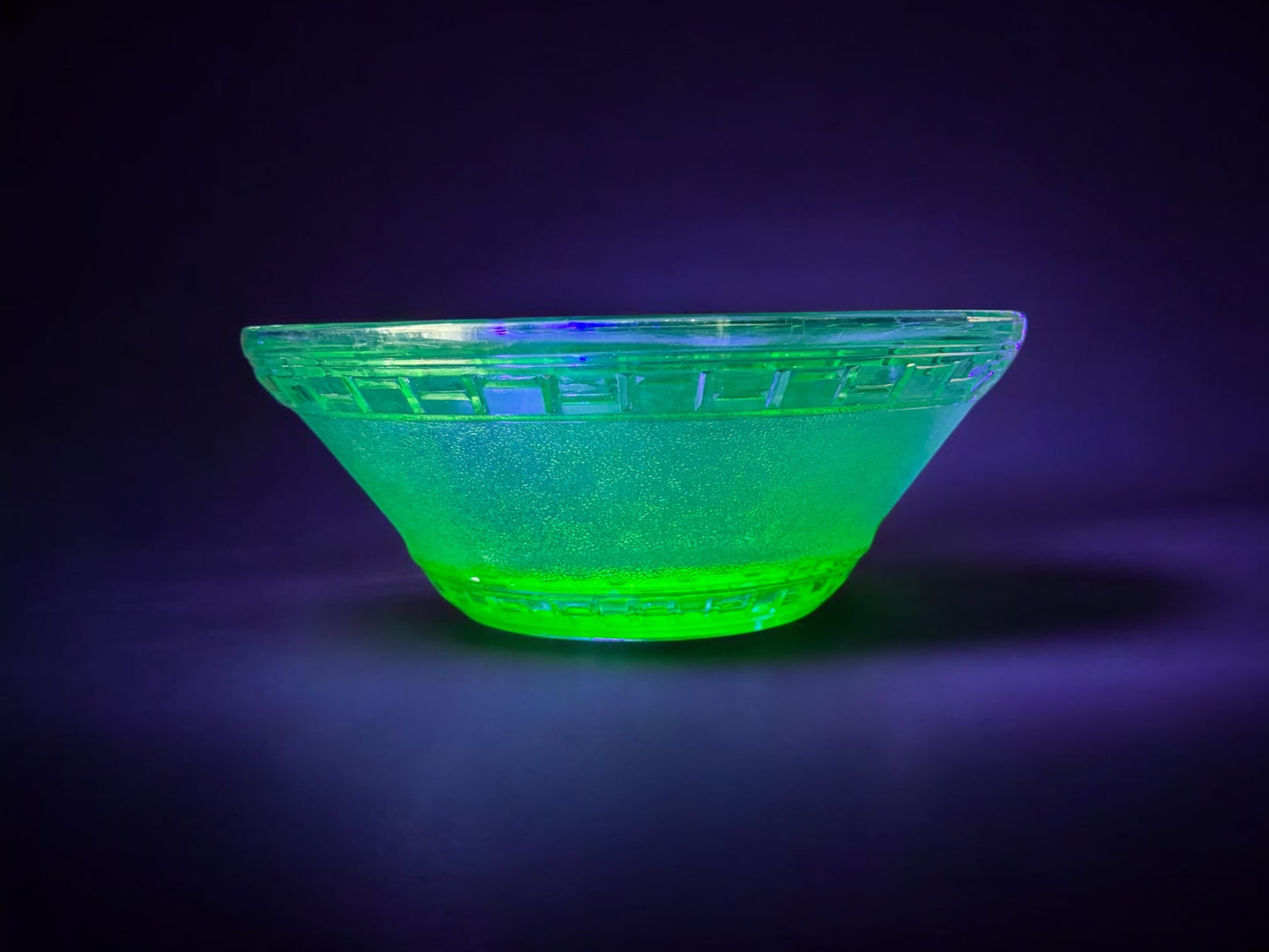 1930's big URANIUM Glass Fruit Bowl with Frosting Art Deco, art glass