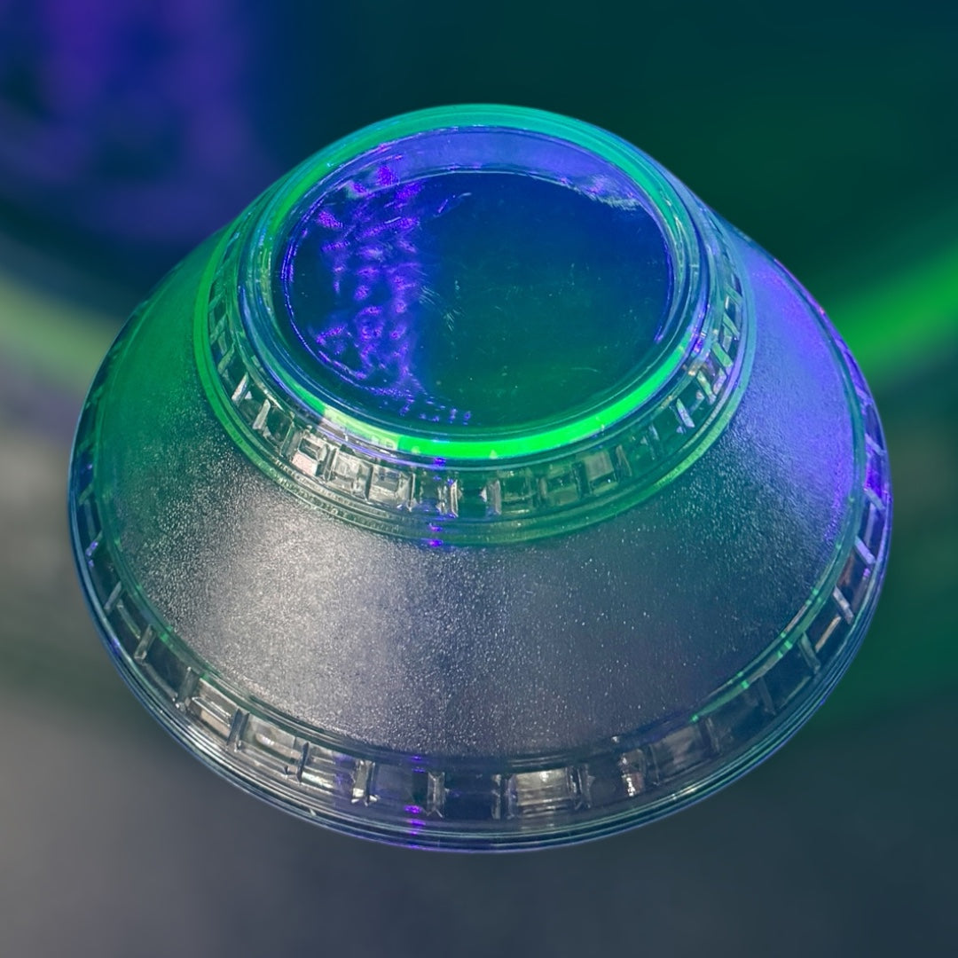 1930's big URANIUM Glass Fruit Bowl with Frosting Art Deco, art glass