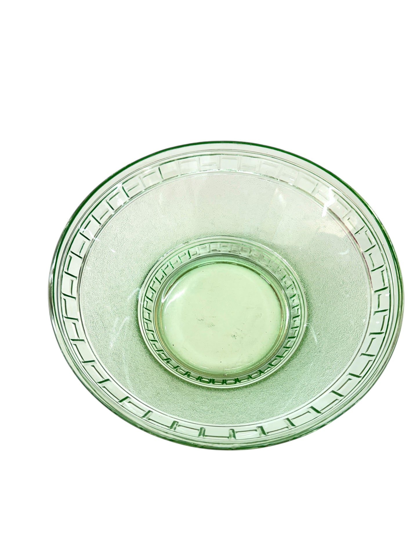 1930's big URANIUM Glass Fruit Bowl with Frosting Art Deco, art glass