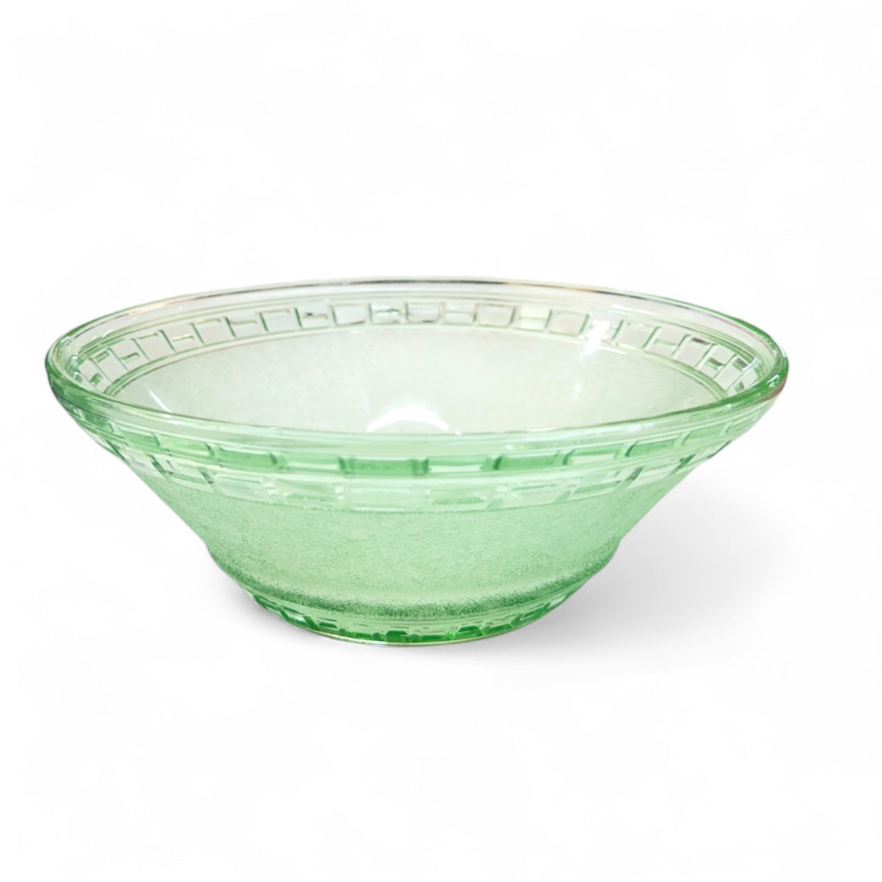 1930's big URANIUM Glass Fruit Bowl with Frosting Art Deco, art glass