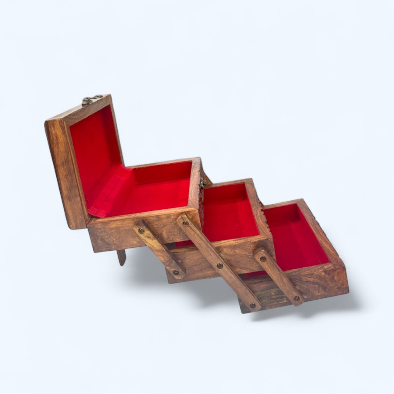 Three Tiered hand Carved Wooden Jewellery Box,trinket box,wooden box