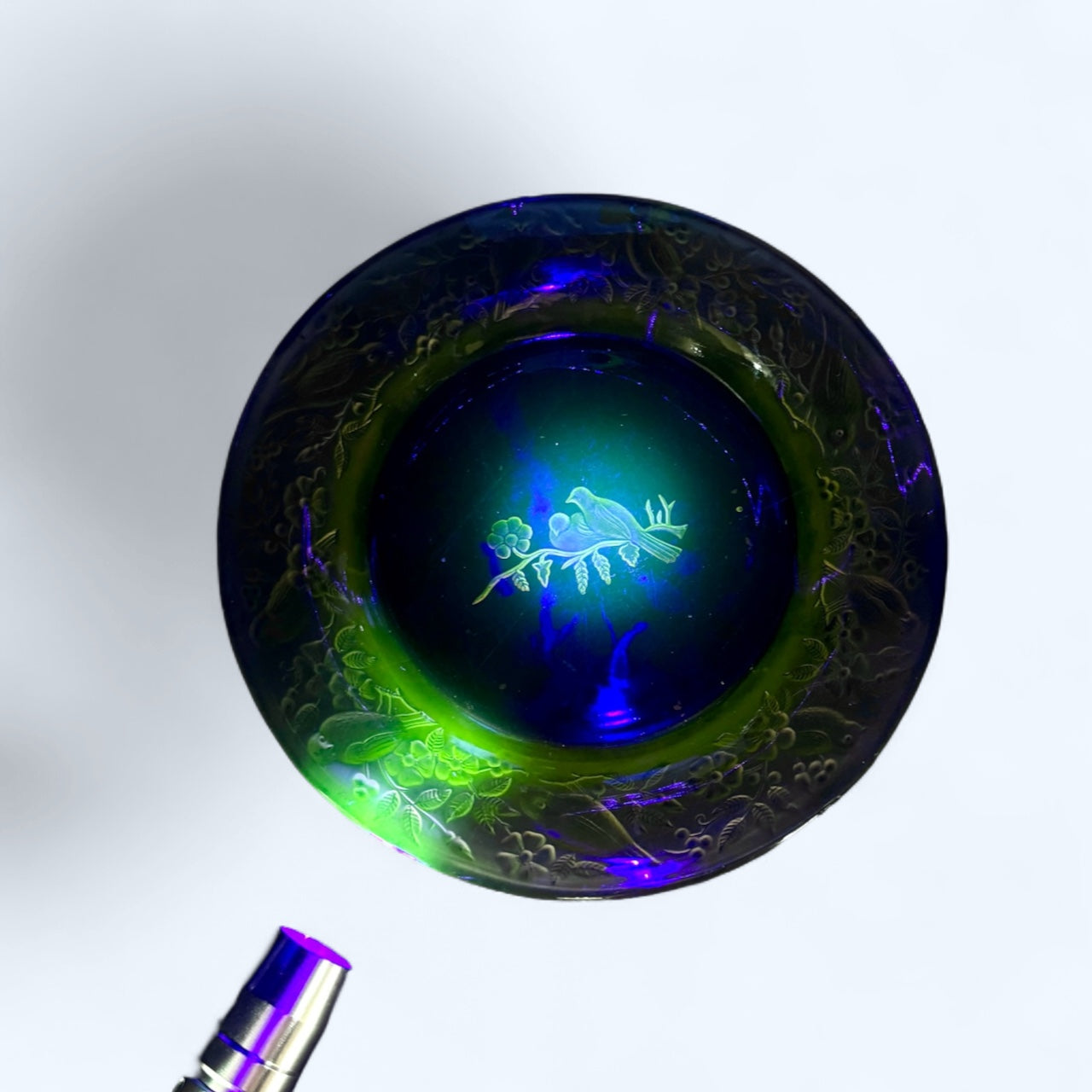 vtg Amber glass,Uranium glass plate,relief birds