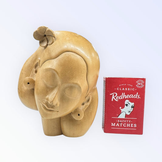 vtg hand carved Bali wooden lady head statue