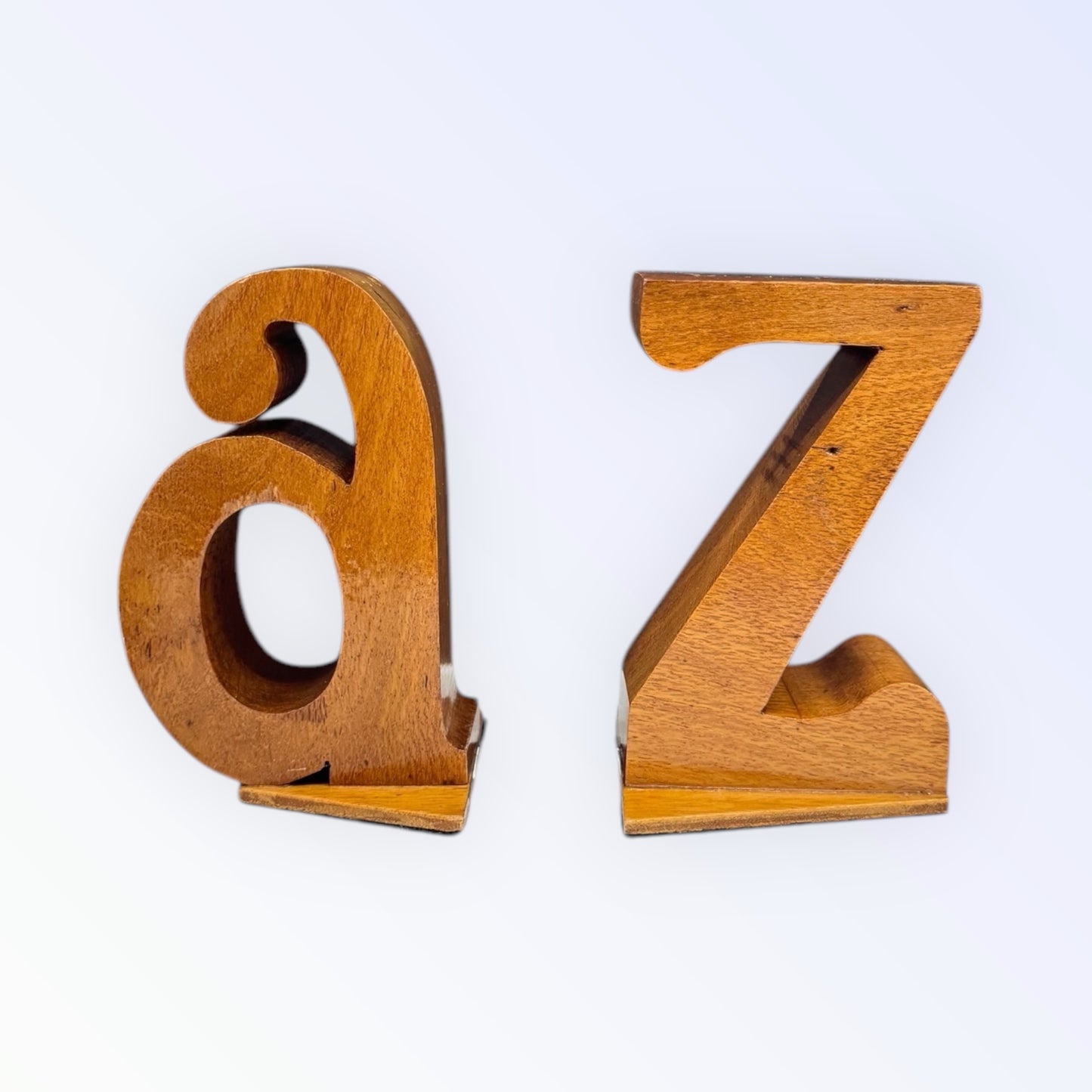 vintage 3D a to z wooden bookends