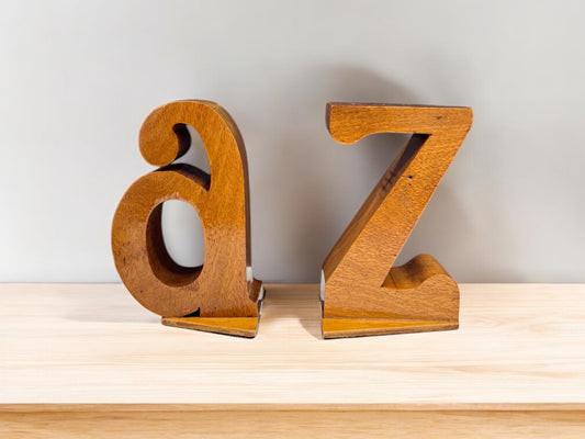vintage 3D a to z wooden bookends