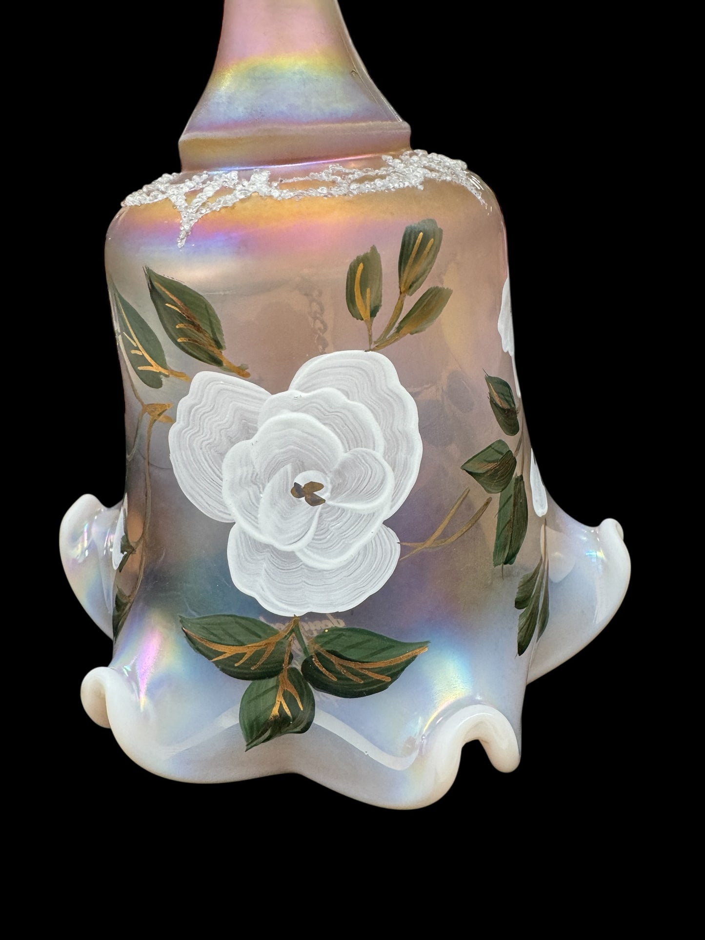 Fenton Art Glass Designer Series Limited Hand Painted Peach Satin Glass Bell 1236/2500
