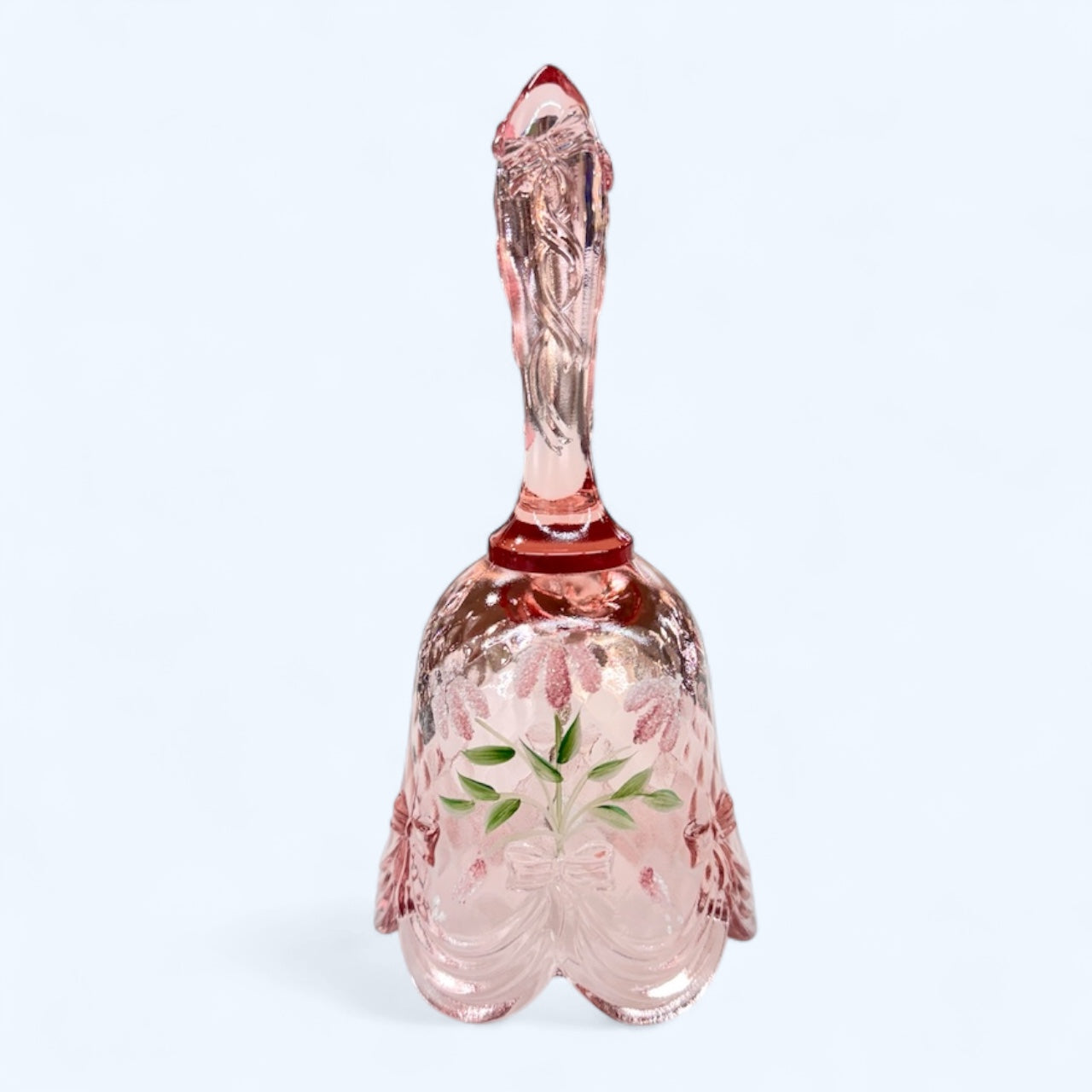 Fenton glass pink bell,hand painted flowers signed