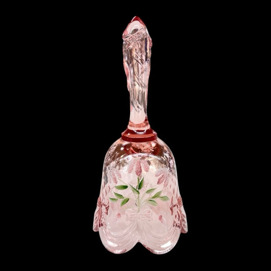 Fenton glass pink bell,hand painted flowers signed
