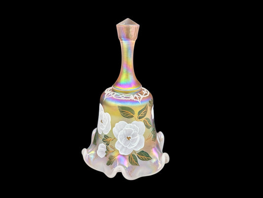 Fenton Art Glass Designer Series Limited Hand Painted Peach Satin Glass Bell 1236/2500
