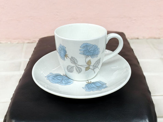 Wedgwood Ice Rose Tea Cup and Saucer, Light Blue Roses, Made in England