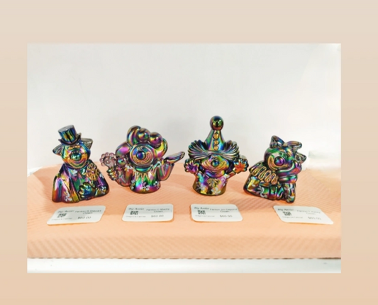 Fenton Plum Carnival Glass Clown Clowns , Set x 4 at a bargain price