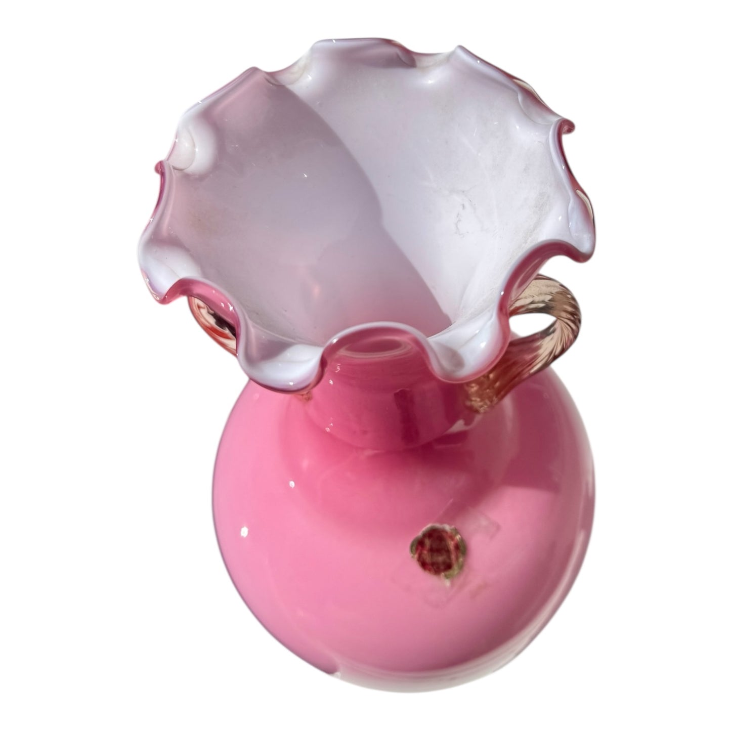 Vintage Italian Pink Opaline Florence Glass Vase – Large Decorative Centrepiece,42.5cmH