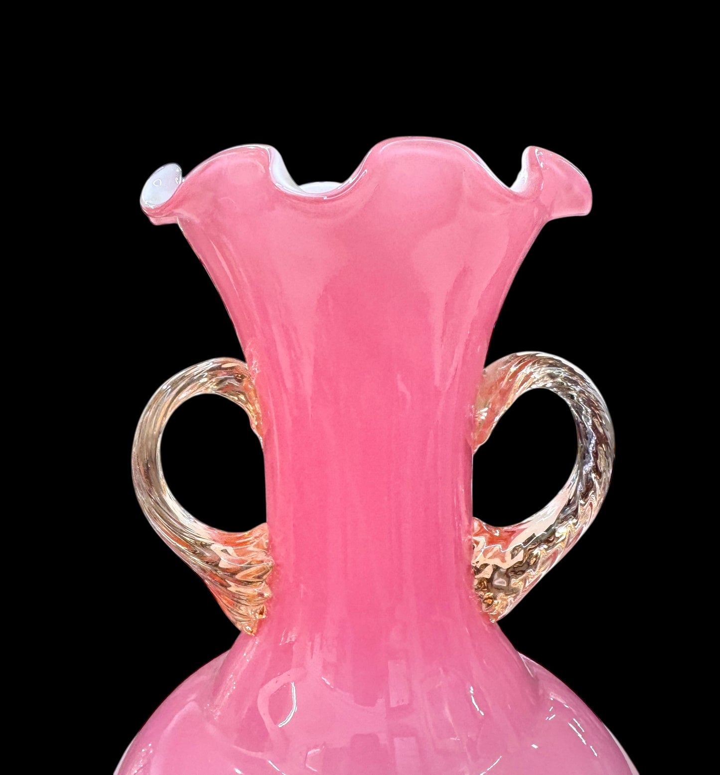 Vintage Italian Pink Opaline Florence Glass Vase – Large Decorative Centrepiece,42.5cmH