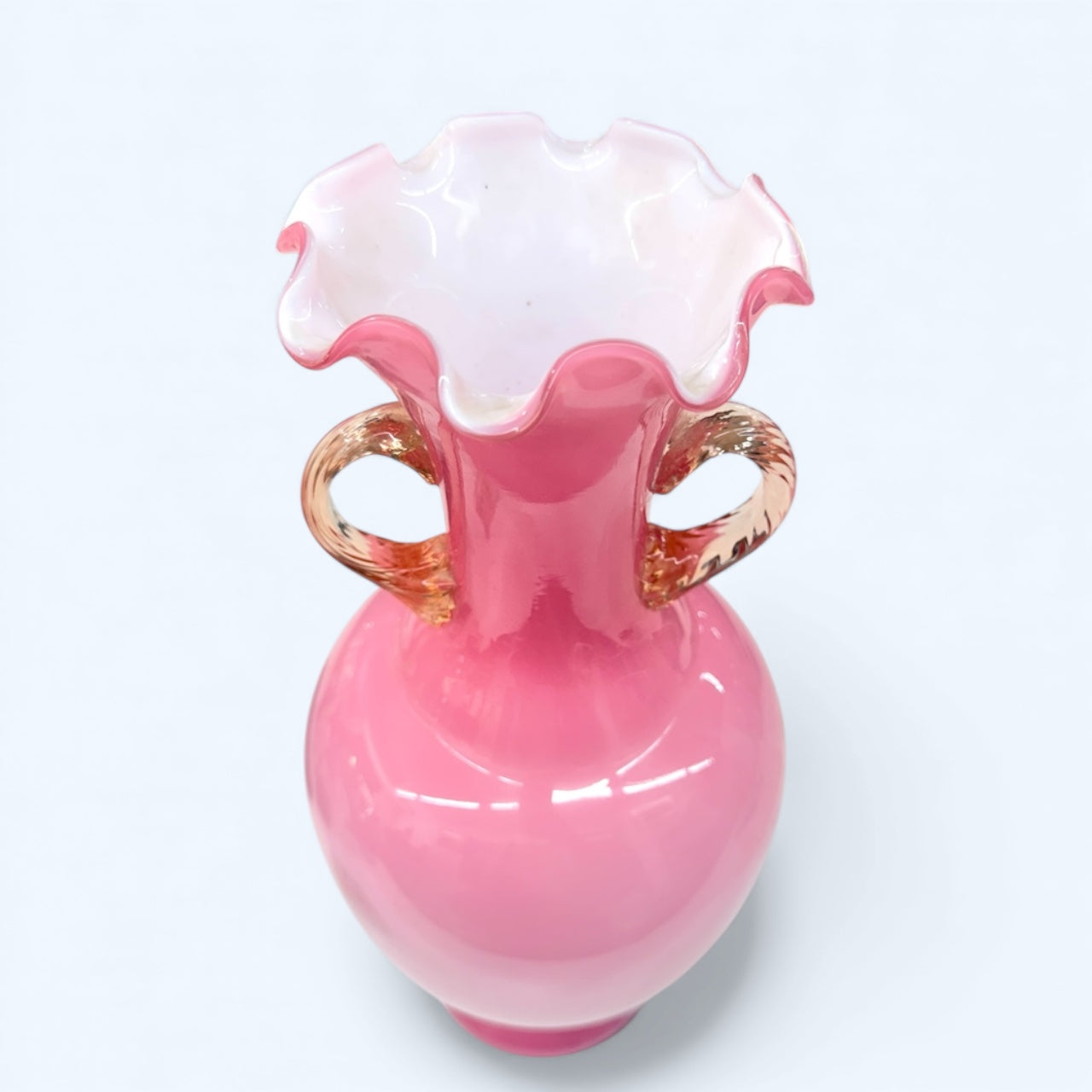 Vintage Italian Pink Opaline Florence Glass Vase – Large Decorative Centrepiece,42.5cmH