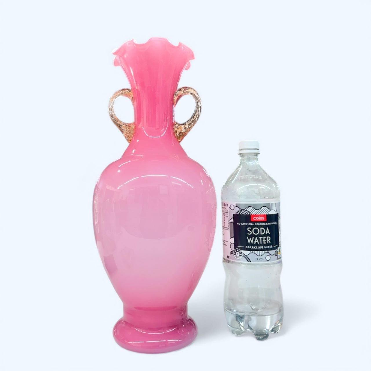 Vintage Italian Pink Opaline Florence Glass Vase – Large Decorative Centrepiece,42.5cmH